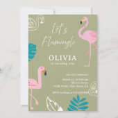 Invitation Sage Green Let’s Flamingle Flamingo Birthday (Devant)