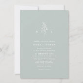 Invitation Sage Green Line Art Leaf Monogramme Mariage (Devant)