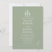 Invitation Sage Green Line Art Rustic Forest Wedding (Devant)