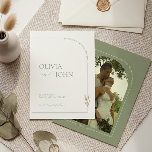 Invitation Sage Green & Linen Minimalist Save the Date Card