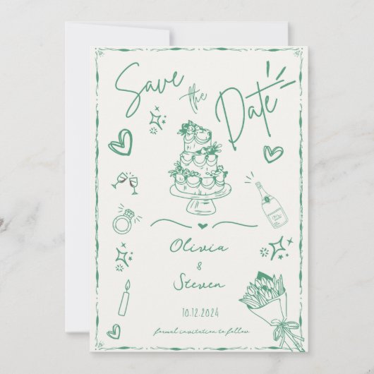 Invitation Sage Green Main Drawn Scribble Fun Enregistrer la  (Devant)