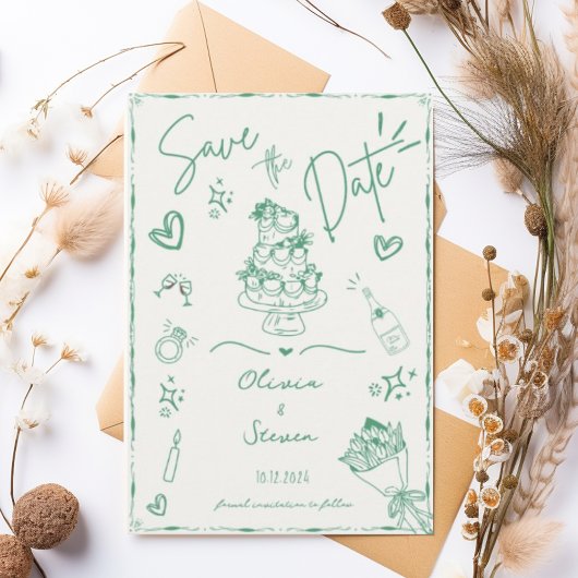 Invitation Sage Green Main Drawn Scribble Fun Enregistrer la