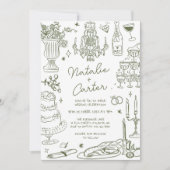 Invitation Sage Green Main tiré Mariage Whimsical (Devant)