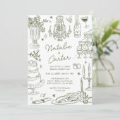 Invitation Sage Green Main tiré Mariage Whimsical (Debout devant)