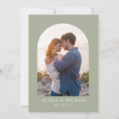 Invitation Sage Green Mariage Arche photo écriture manuscrite (Dos)