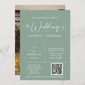 Invitation Sage Green Minimal Boho Mariage Arch QR Code photo (Devant / Derrière)
