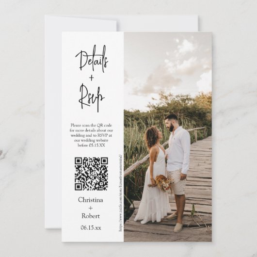 Invitation Sage Green Minimal Boho Mariage Photo QR Code RSVP (Dos)