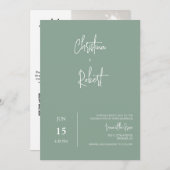 Invitation Sage Green Minimal Boho Mariage Photo QR Code RSVP (Devant / Derrière)