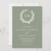 Invitation Sage Green Minimal Monogram Beach Mariage (Devant)