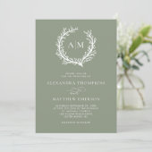 Invitation Sage Green Minimal Monogram Beach Mariage (Debout devant)