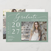 Invitation Sage Green Minimal Script Graduation à l'école Pho (Devant / Derrière)