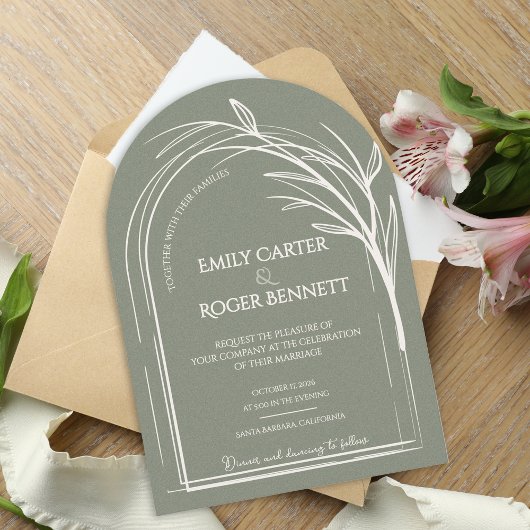 Invitation Sage Green Minimalist Arch Botanical Wedding