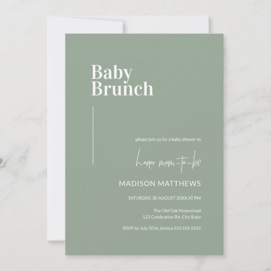 Invitation Sage Green Minimalist Baby shower de Brunch pour b (Devant)