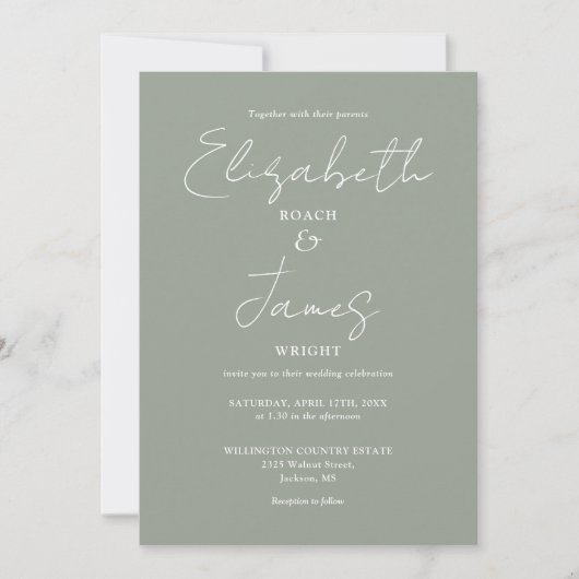 Invitation Sage Green Minimalist Elegant QR Code Mariage (Devant)