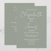 Invitation Sage Green Minimalist Elegant QR Code Mariage (Devant / Derrière)