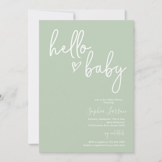 Invitation Sage Green minimaliste Baby shower moderne Boho (Devant)