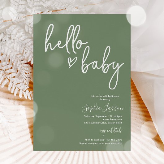 Invitation Sage Green minimaliste Baby shower moderne Boho