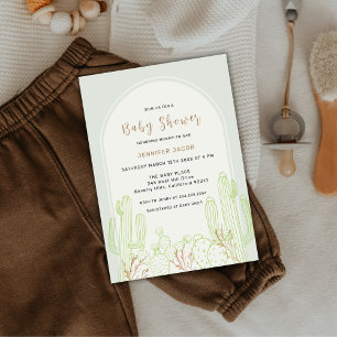 Invitation Sage Green Minimaliste Boho Cactus Arch Baby showe
