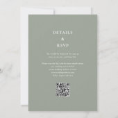 Invitation Sage Green Minimaliste Monogramme QR Code Mariage (Dos)