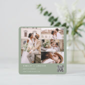 Invitation Sage Green Minimaliste Photo Code QR Mariage (Debout devant)