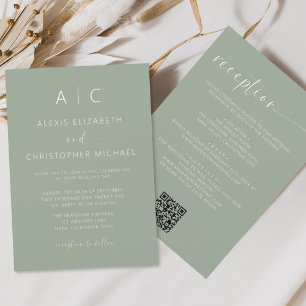 Invitation Sage Green Minimaliste Tout en un Mariage QR Code