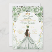 Invitation Sage Green Mis Quince 15 Anos Gold Crown Butterfly (Devant)