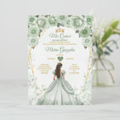 Invitation Sage Green Mis Quince 15 Anos Gold Crown Butterfly (Debout devant)
