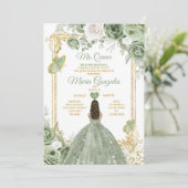 Invitation Sage Green Mis Quince 15 Anos Gold Crown Butterfly (Debout devant)