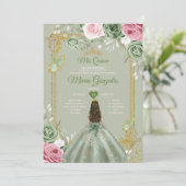 Invitation Sage Green Mis Quince 15 Anos Robes Fleurs Roses (Debout devant)