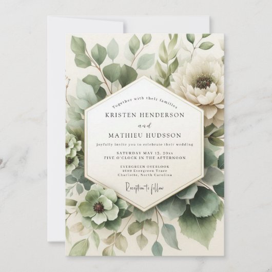 Invitation Sage Green Misted Flora Wedding (Devant)