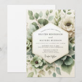 Invitation Sage Green Misted Flora Wedding (Devant / Derrière)