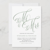 Invitation Sage Green Mme et Mme Rustic Script Mariage (Devant)