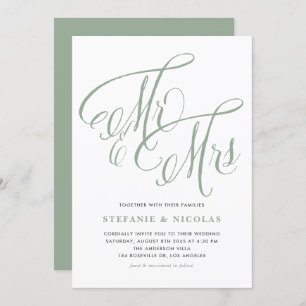 Invitation Sage Green Mme et Mme Rustic Script Mariage
