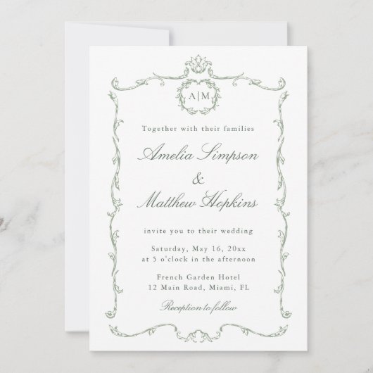 Invitation Sage Green Modern Classic French Frame Wedding (Devant)