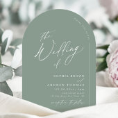 Invitation Sage Green modern script minimalist arch wedding