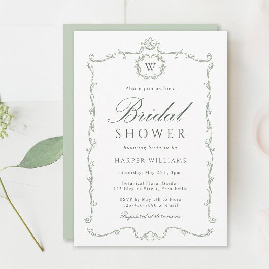 Invitation Sage Green Moderne Cadre Classique Mariage