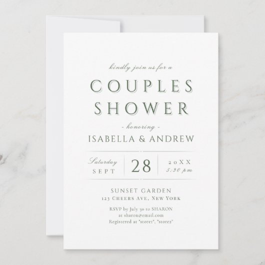 Invitation Sage Green Moderne Classique Luxe Couples Douche C (Devant)