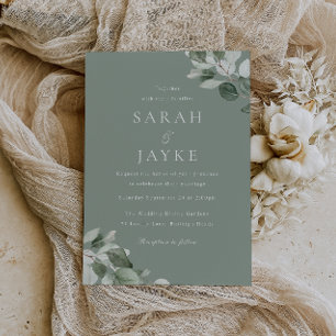 Invitation Sage Green Moderne Feuille verte Mariage