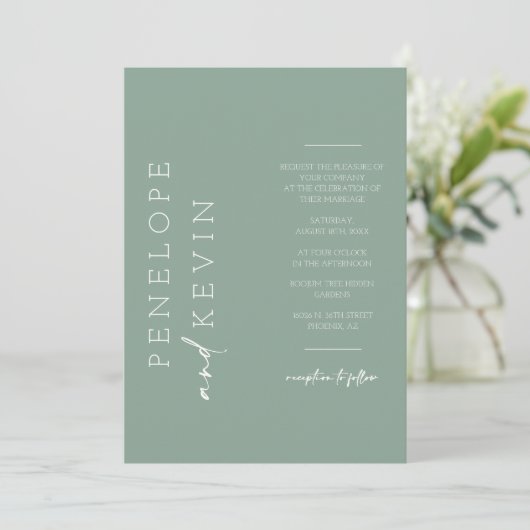 Invitation Sage Green Moderne Minimal Mariage Photo QR Code (Debout devant)