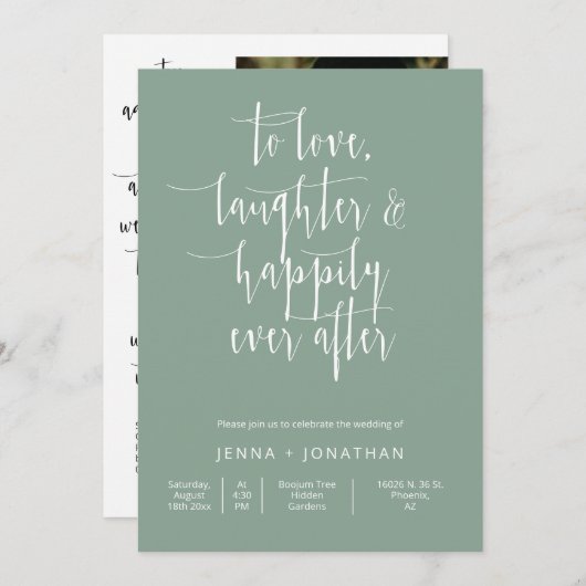 Invitation Sage Green Moderne Minimal Mariage QR Code photo (Devant / Derrière)