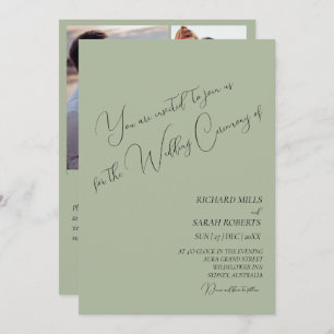 Invitation Sage Green Moderne Personnalisé Photo Collage Mari