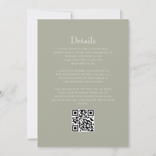 Invitation Sage Green Monogram Crest QR Code Mariage (Dos)