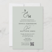 Invitation Sage Green Monogramme QR Code Mariage photo (Devant)