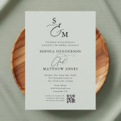 Invitation Sage Green Monogramme QR Code Mariage photo