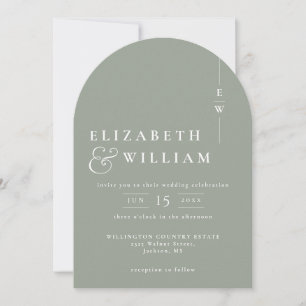 Invitation Sage Green Monogramme QR Code Photo Mariage Arch