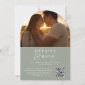 Invitation Sage Green Monogramme QR Code Photo Mariage Arch (Dos)