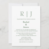 Invitation Sage Green Monogrammes Élégant Mariage minimal (Devant)