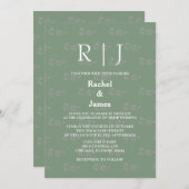 Invitation Sage Green Monogrammes QR Code Leaf Motif Mariage (Devant / Derrière)
