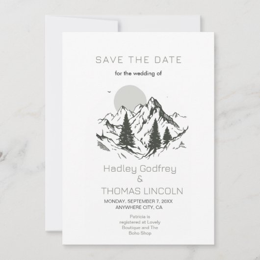 Invitation Sage Green Mountains Enregistrer La Date (Devant)