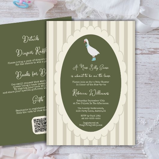 Invitation Sage Green New Silly Goose Baby Shower All in One